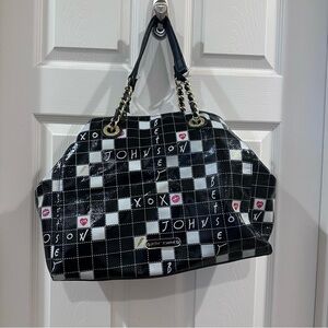 Black and White Scrabble Board Checkered Tote Bag Betsy Johnson